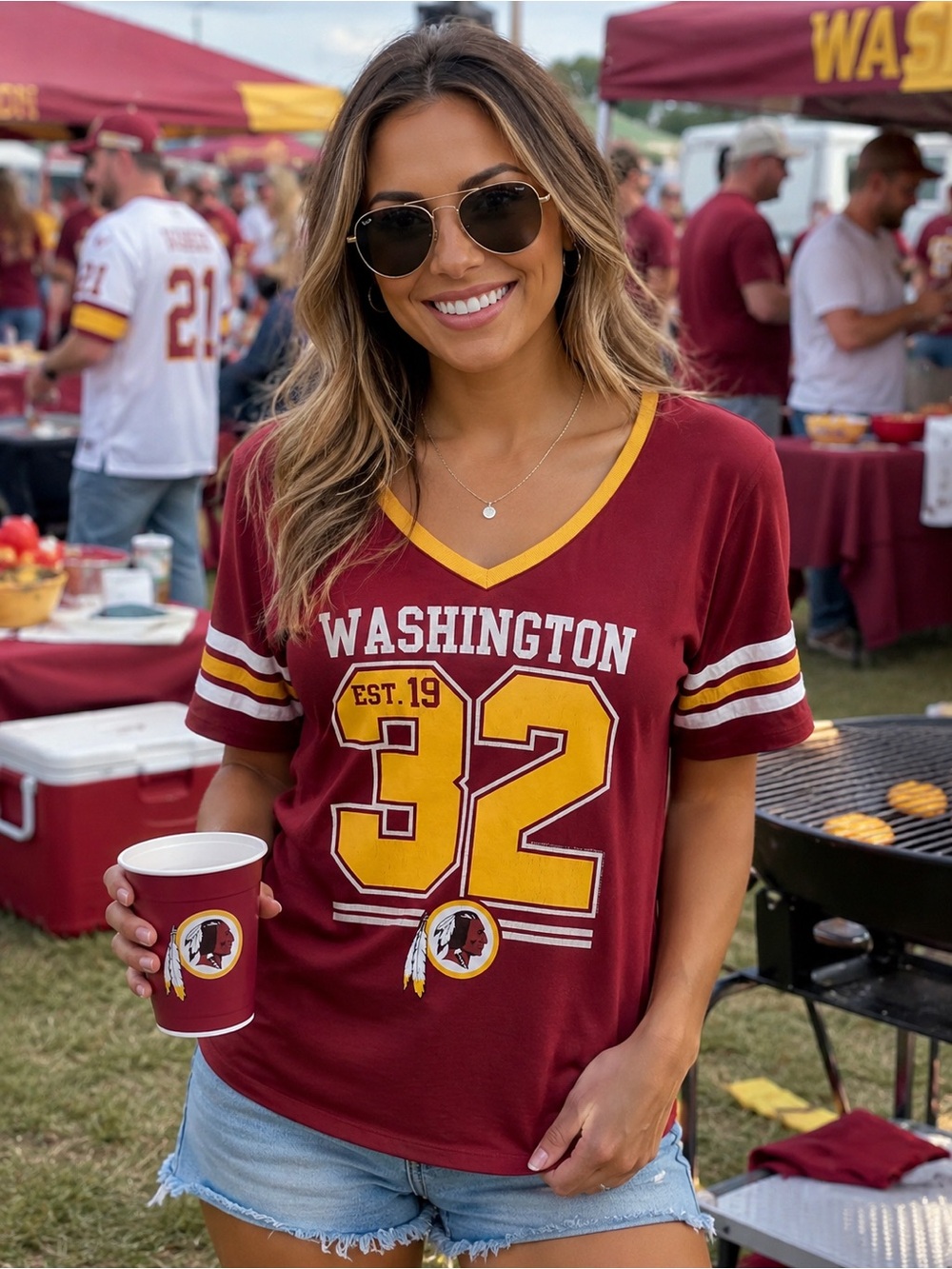 Washington Redskins V-neck Football Tee in Burgundy & Gold